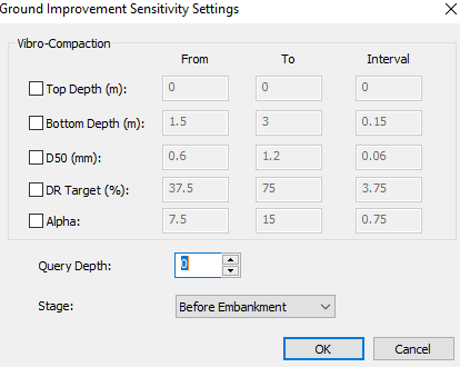Ground improvement Sensitivity dialog Ground improvement Sensitivity dialog